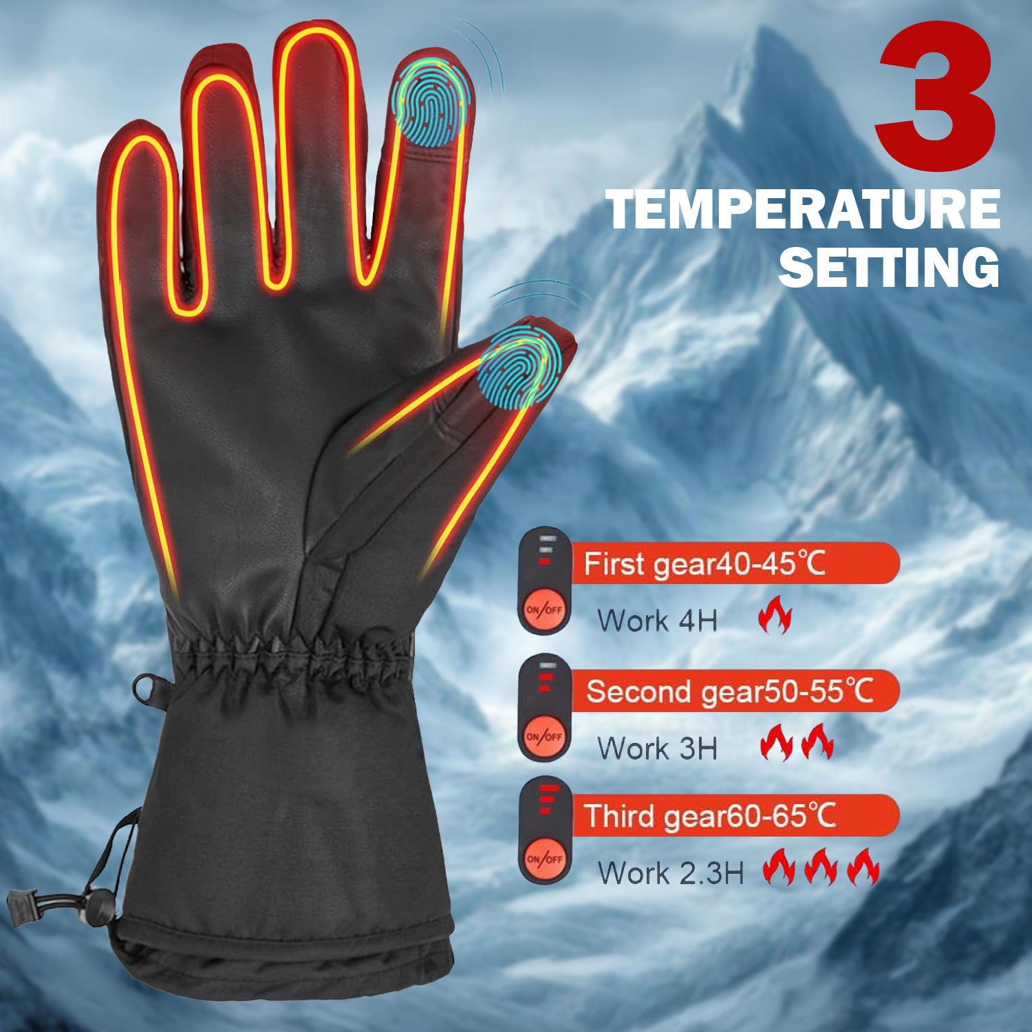 Waterproof rechargeable heated winter gloves