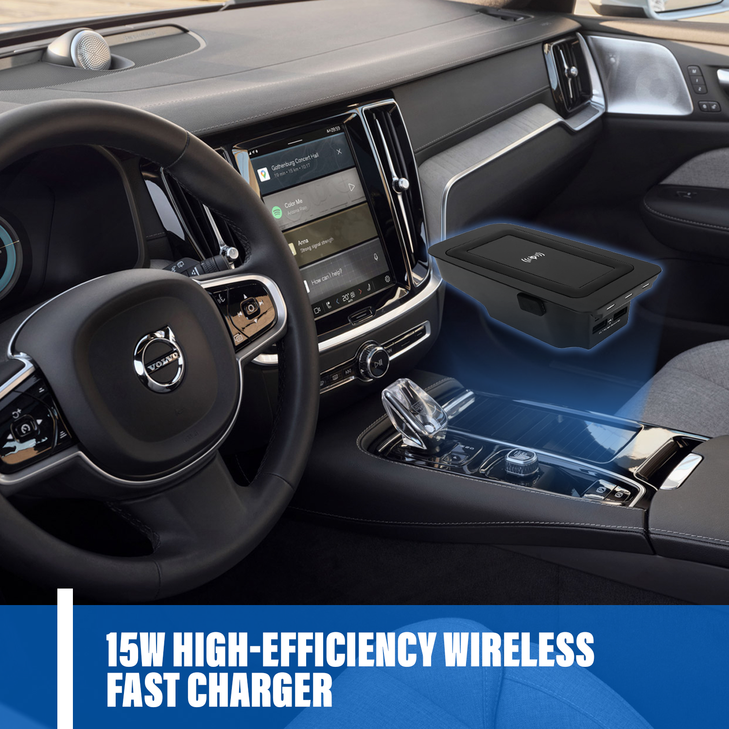 Wireless phone charger for car dashboard