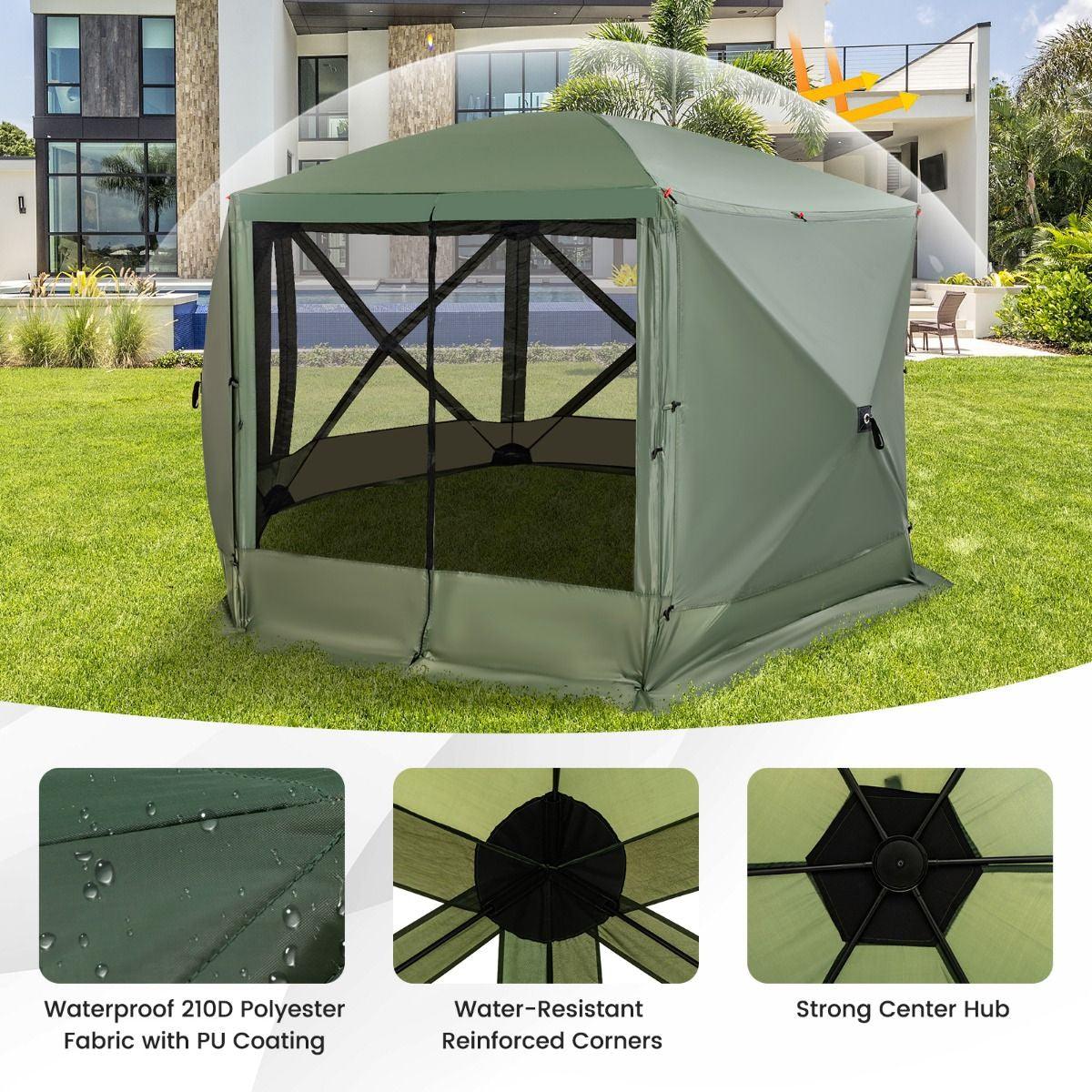 6-Sided Camping Gazebo Instant Setup Hub Tent