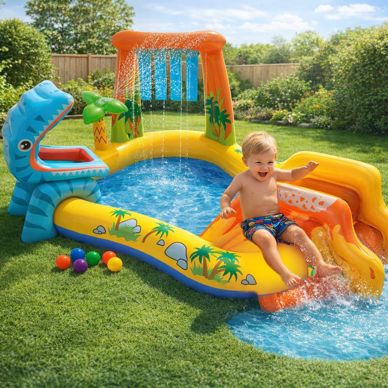 child playing in children's swimming pool