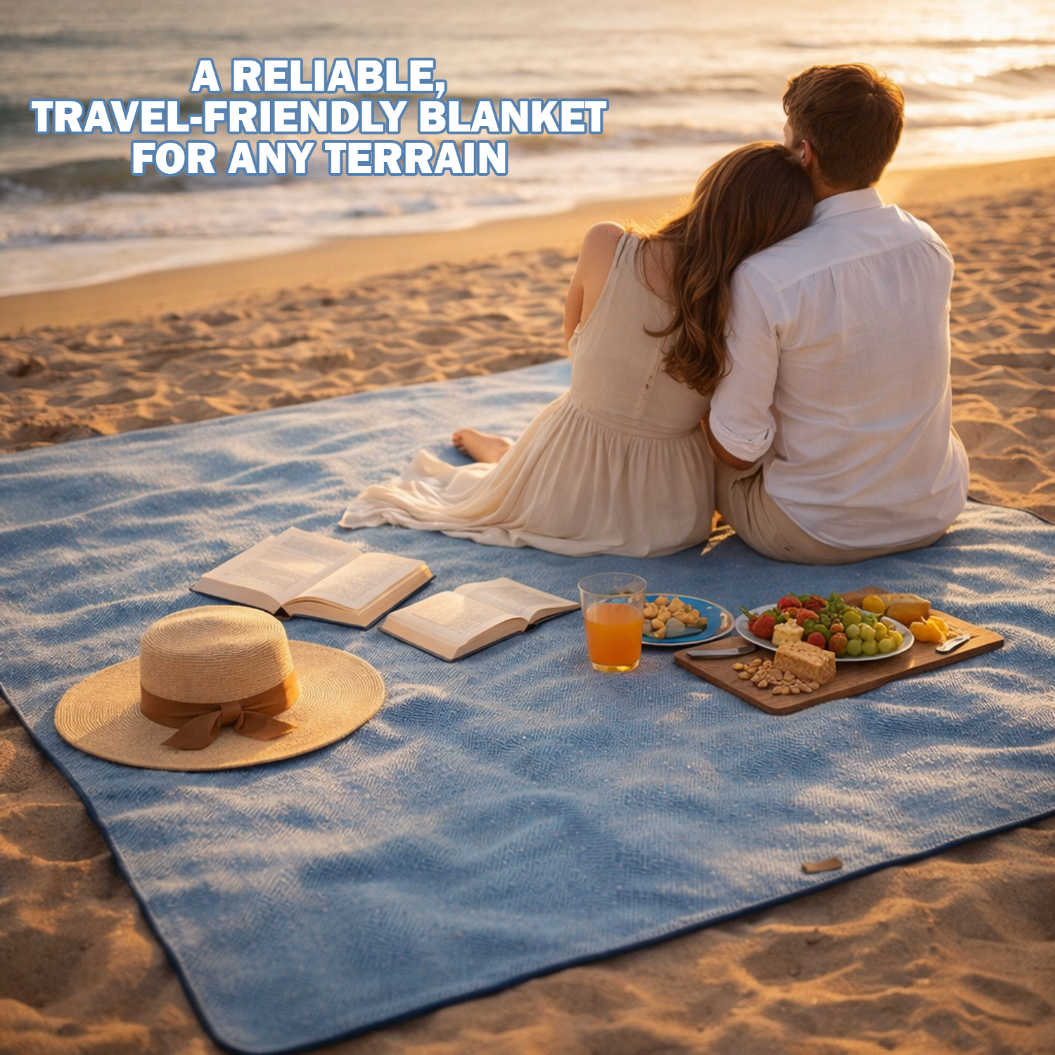 couple beside beach on picnic blanket