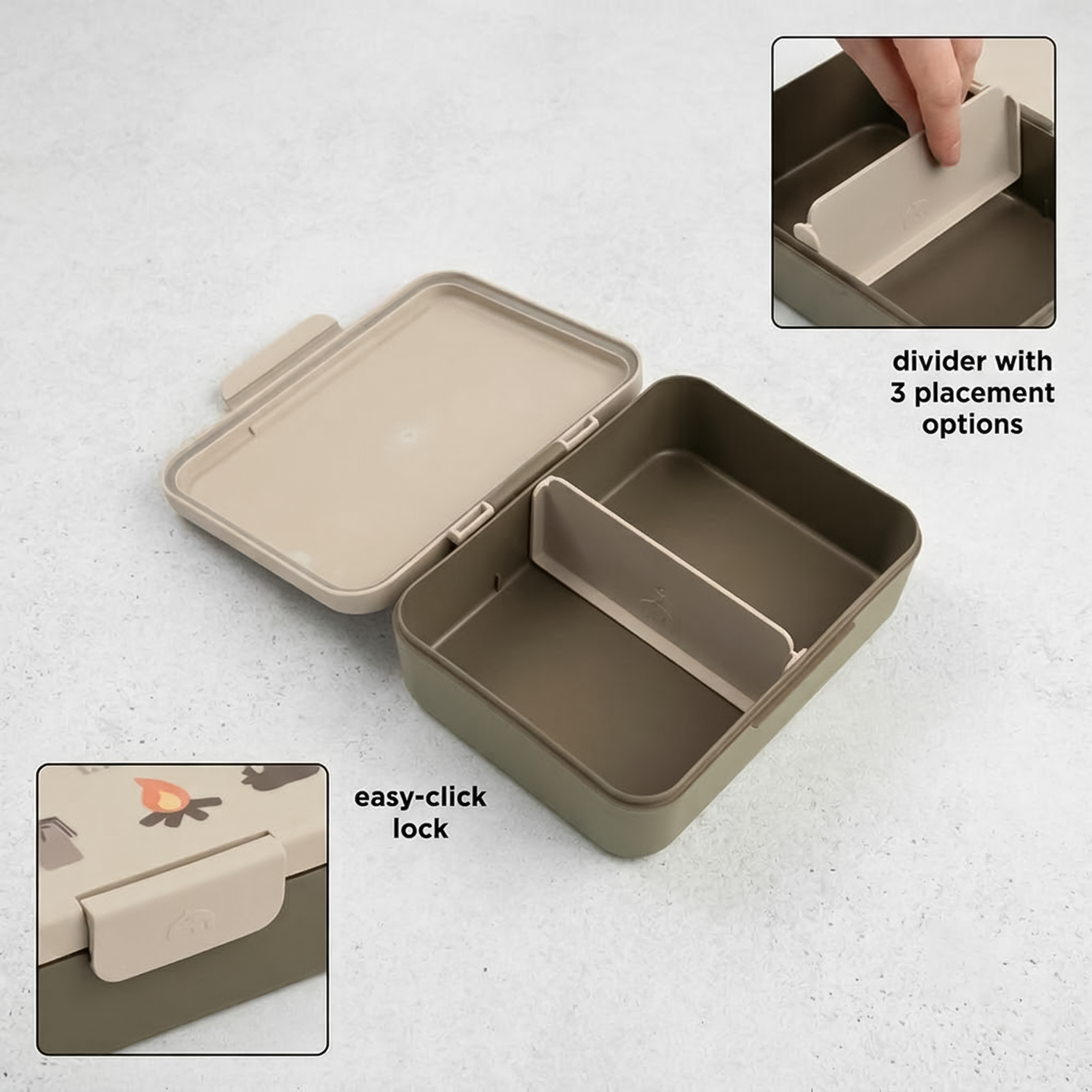 feature showcase with empty lunch box
