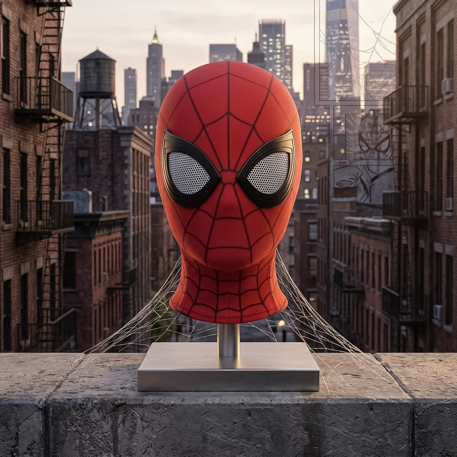 spider-man face mask with cog webs on it