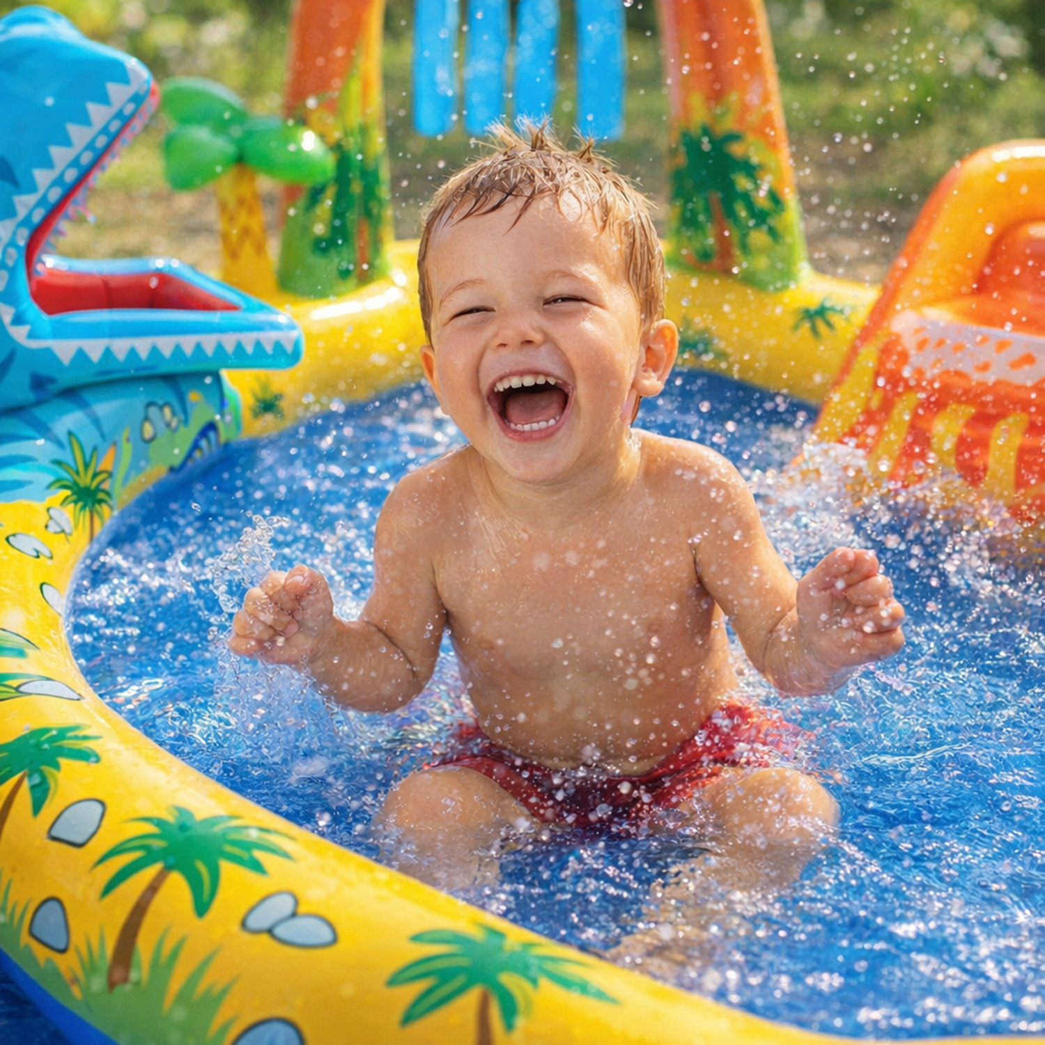 happy child in paddling pool