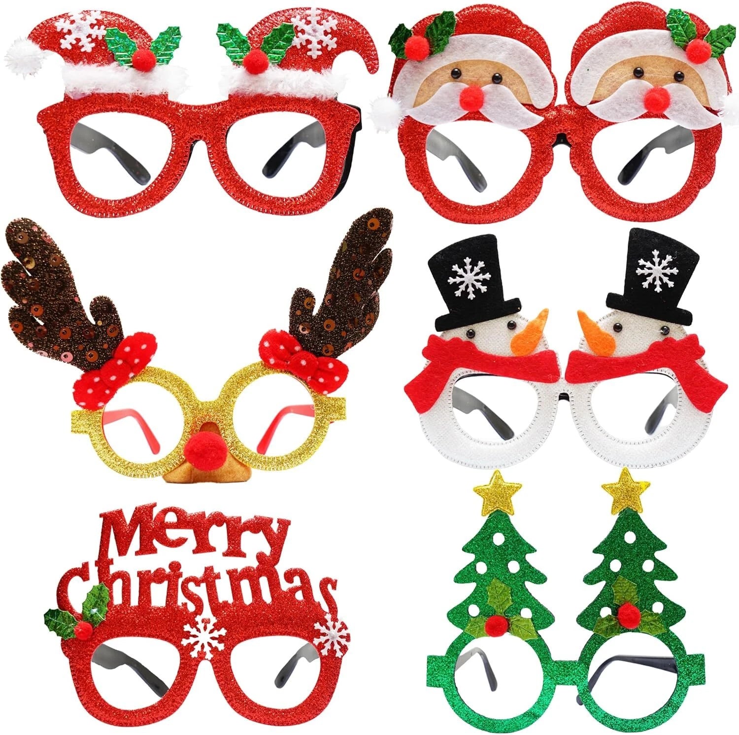 Glitter Party Glasses - Christmas Glitter Party Glasses, 12 Pack Novelty Xmas Eyeglasses Fancy Dress Costume Decoration for Kids Adults