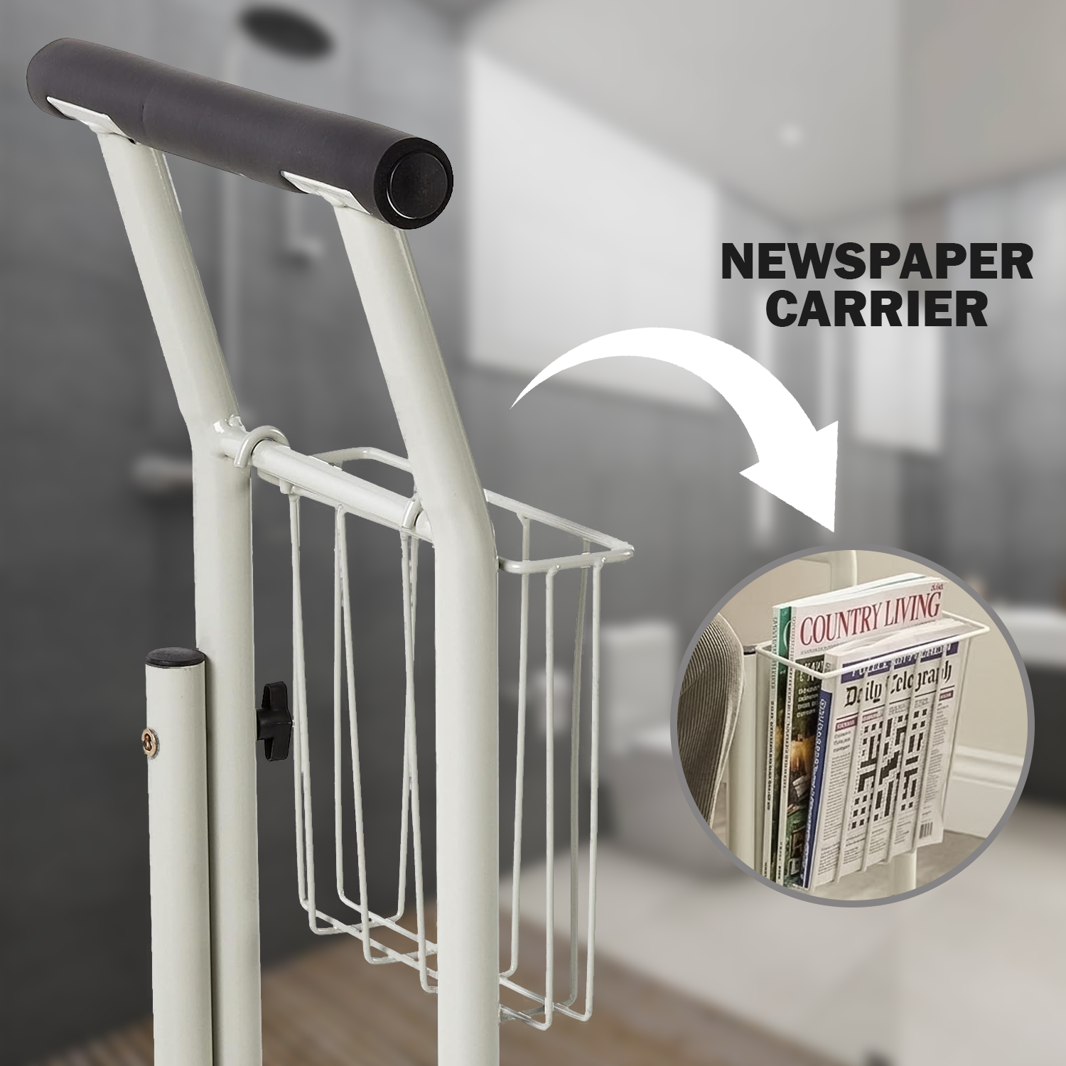 toilet frame with newspaper carrier