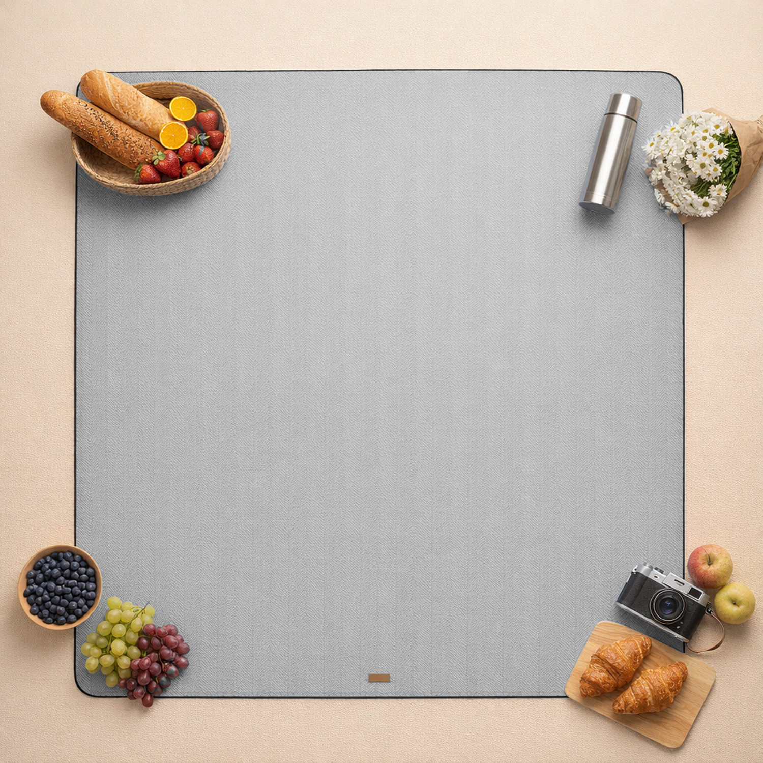 waterproof picnic blanket grey full view