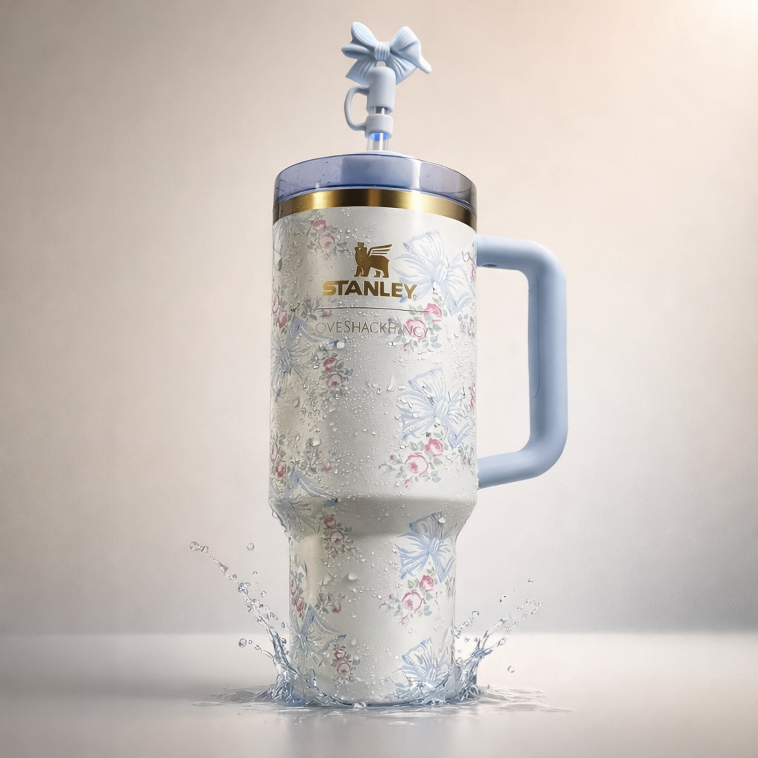 Insulated Straw Tumbler - 40 OZ Stanley Quencher H2.0 Tumbler with Straw Travel Mug for Cold or Hot Drinks Love Shack Fancy