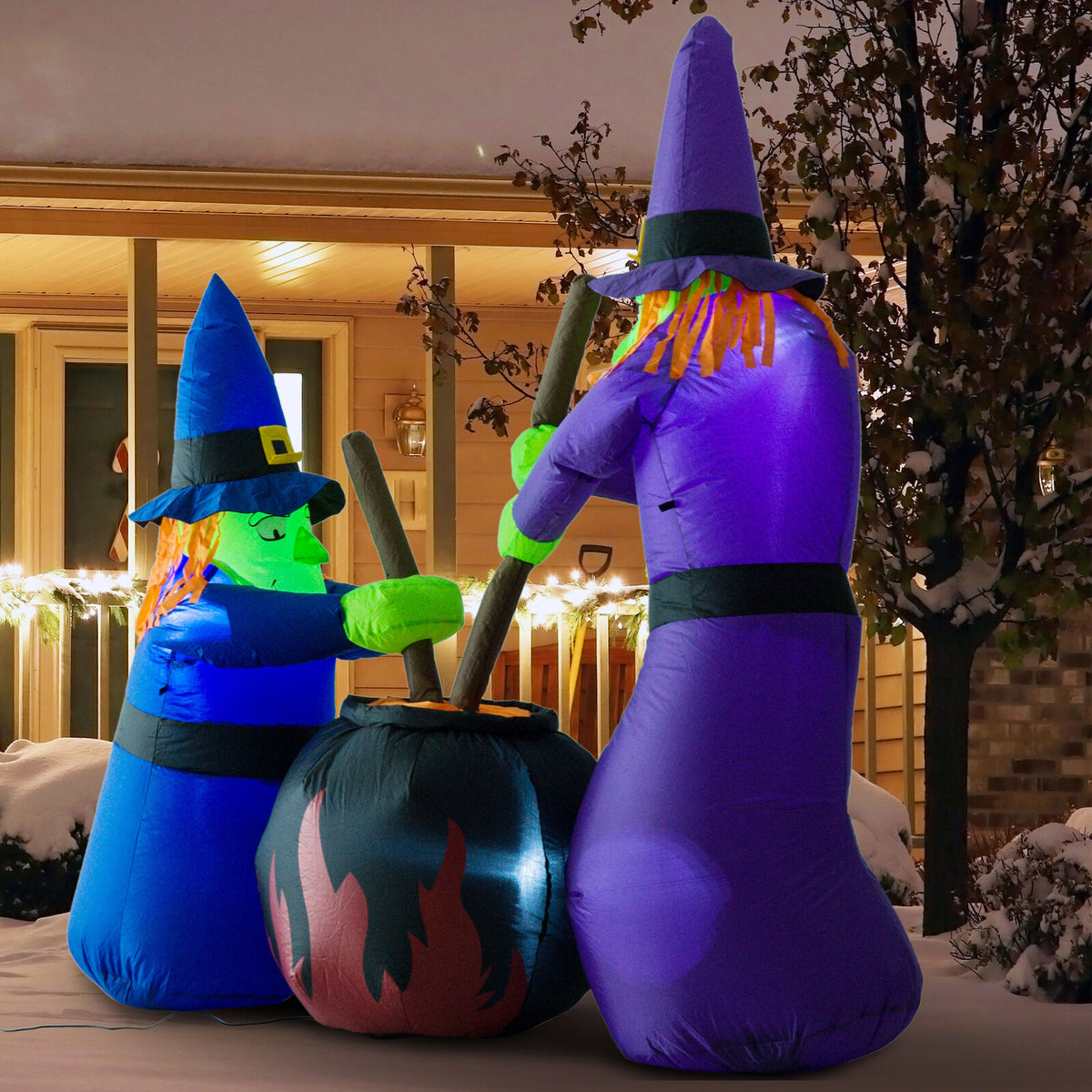Halloween Inflatables Outdoor - 1.8m Tall Inflatable Halloween Decoration Witches Light Airblown Outdoor