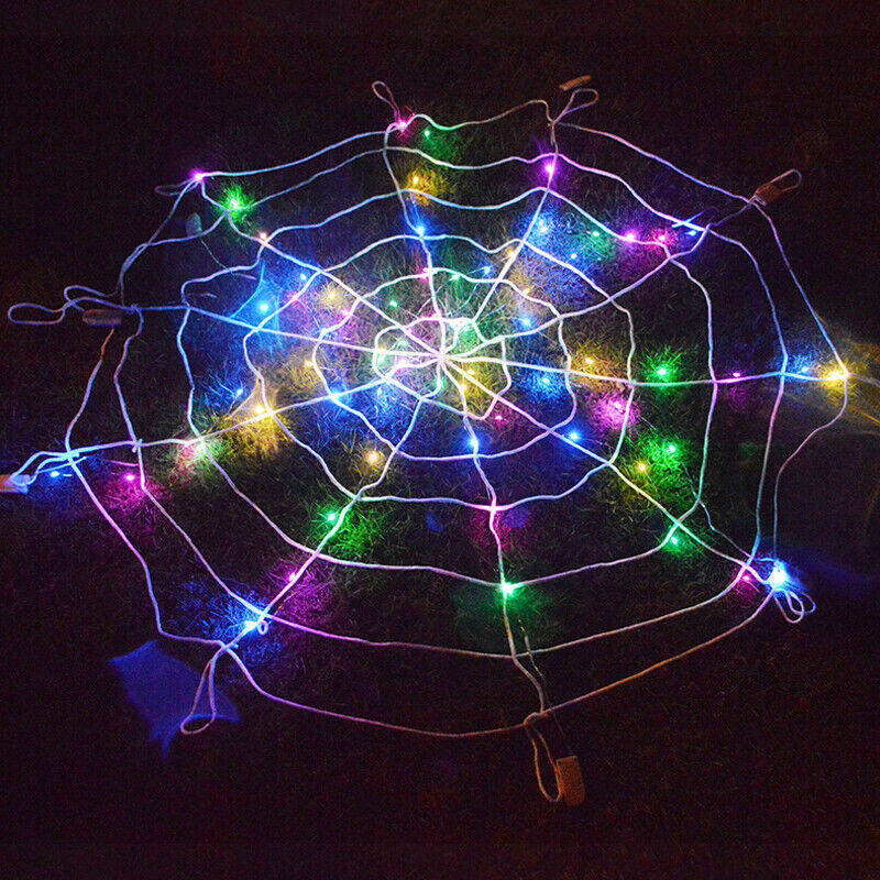 Light Up Spiders Web - 100 LED Halloween Decoration Giant Spider Web Lights