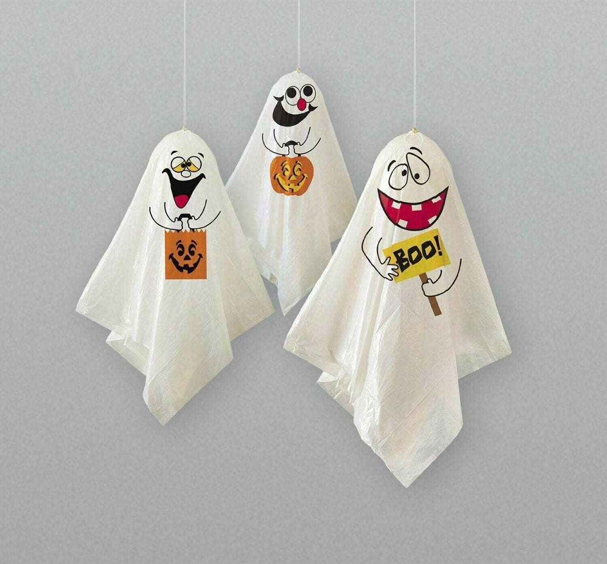 Happy Halloween Balloons - 3 Scary Halloween Hanging Decoration Ghost Bags Balloons