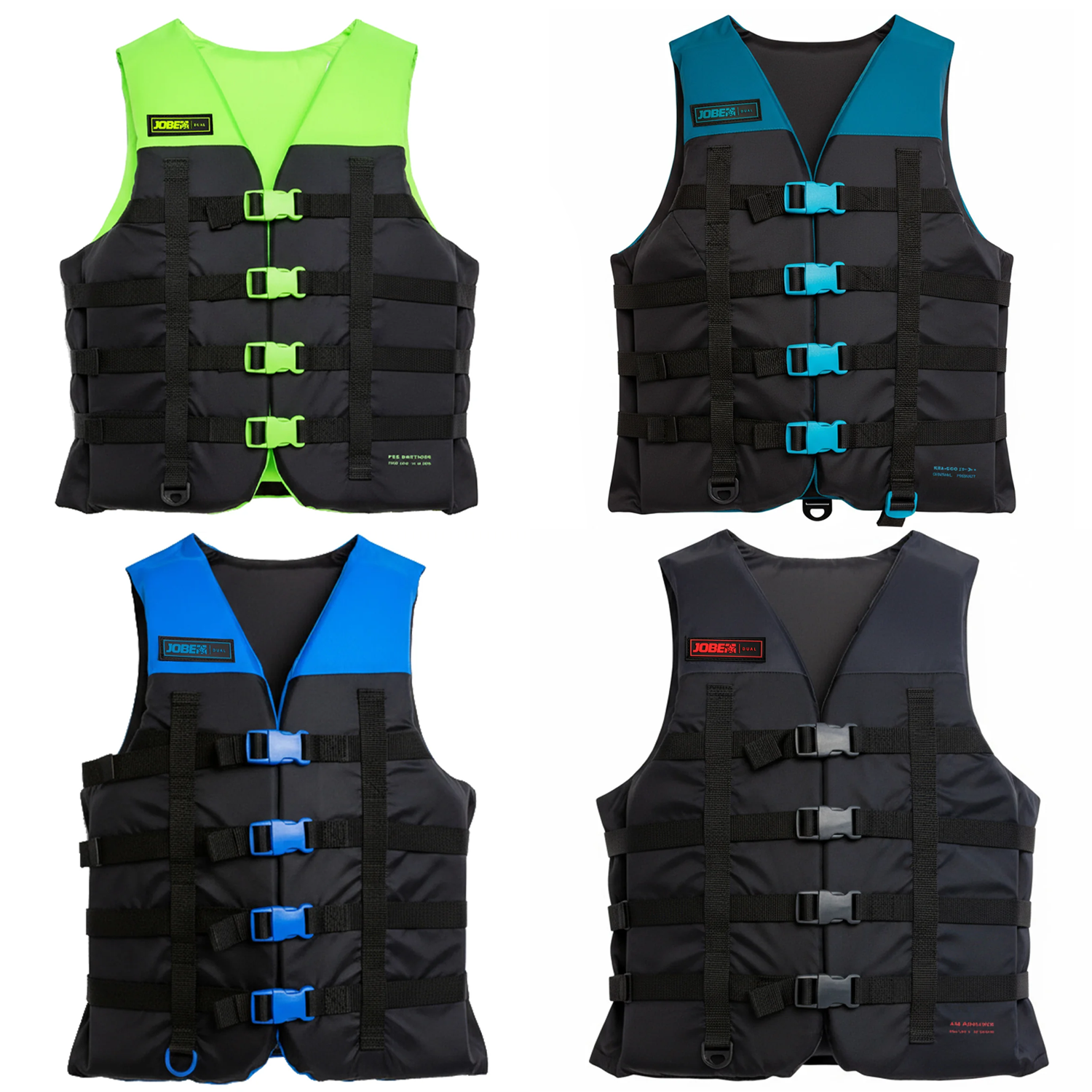 4 variants of life jacket in a 2x2 grid