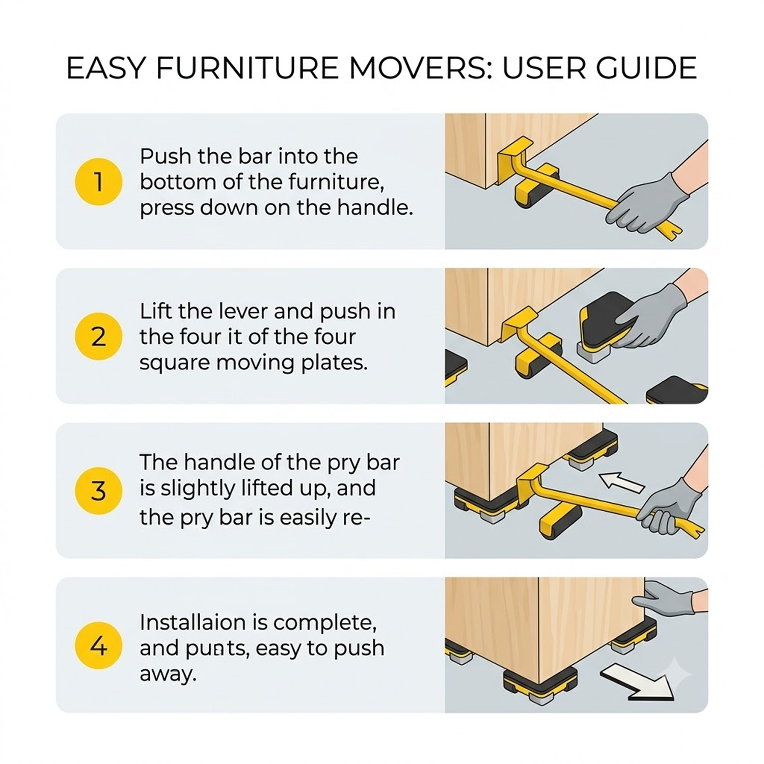 Furniture Moving Wheels - Heavy Furniture Lifter Shifter Remover Roller Wheels Moving Mover Tools Kit Set