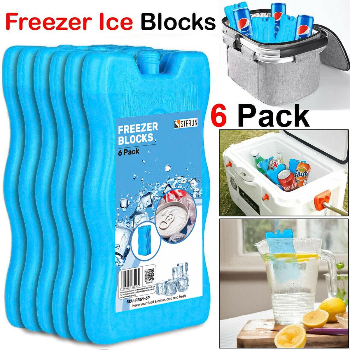 Fun Ice Block Ice Blocks for Coolers - 6 x Freezer Blocks For Lunch Box Picnic | UK