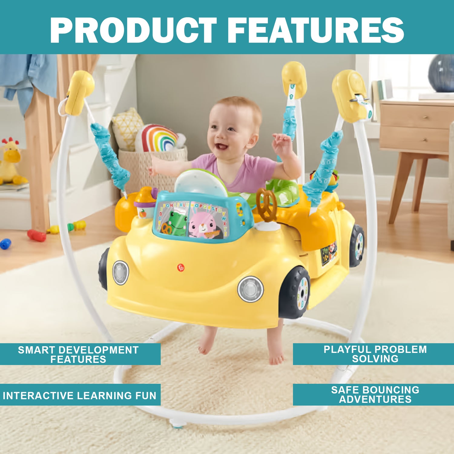 Baby jumper with interactive learning toys