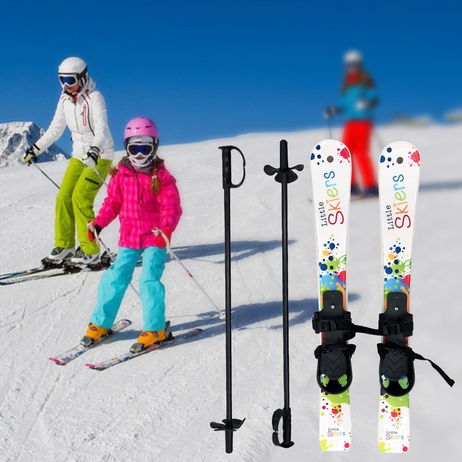 Beginner-friendly snow skis and poles set