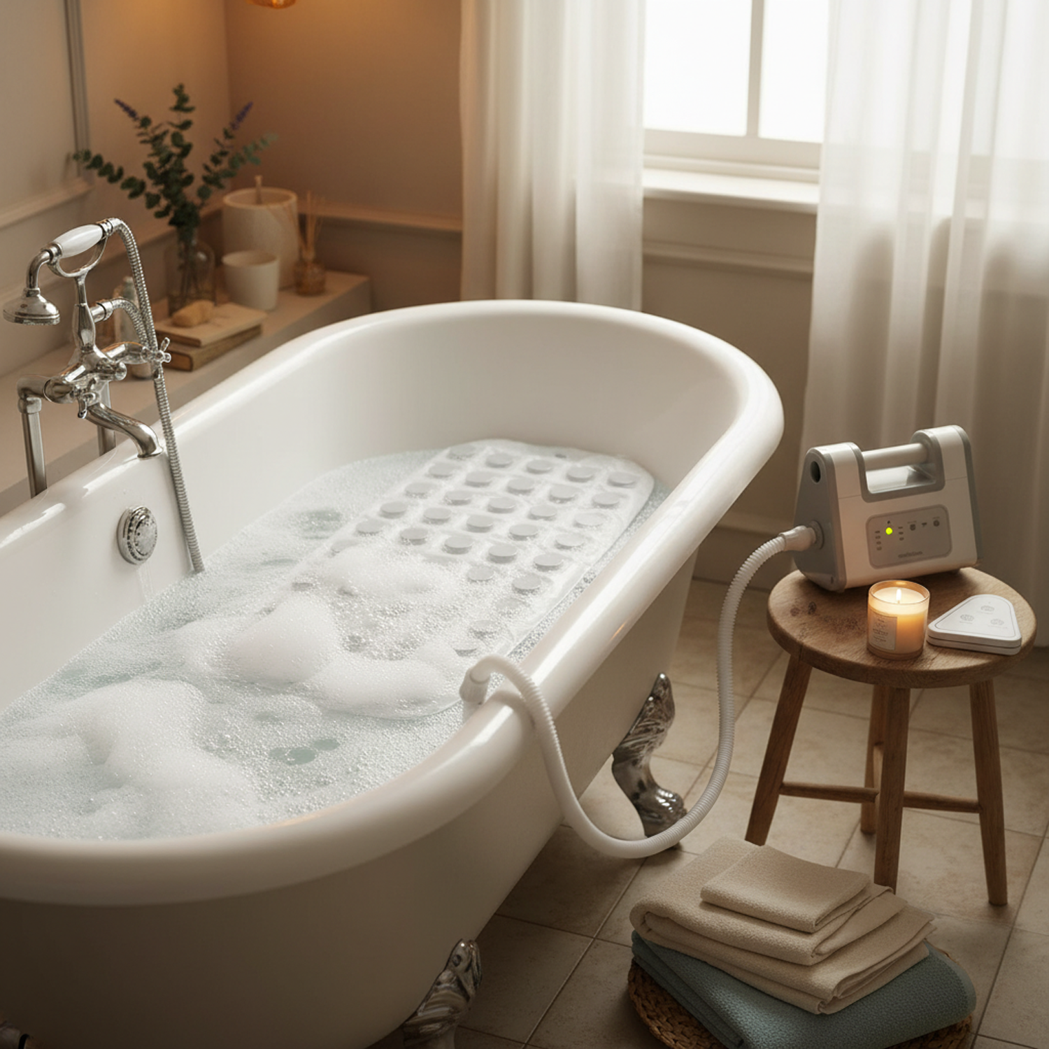 Bubble massage bath mat with remote control