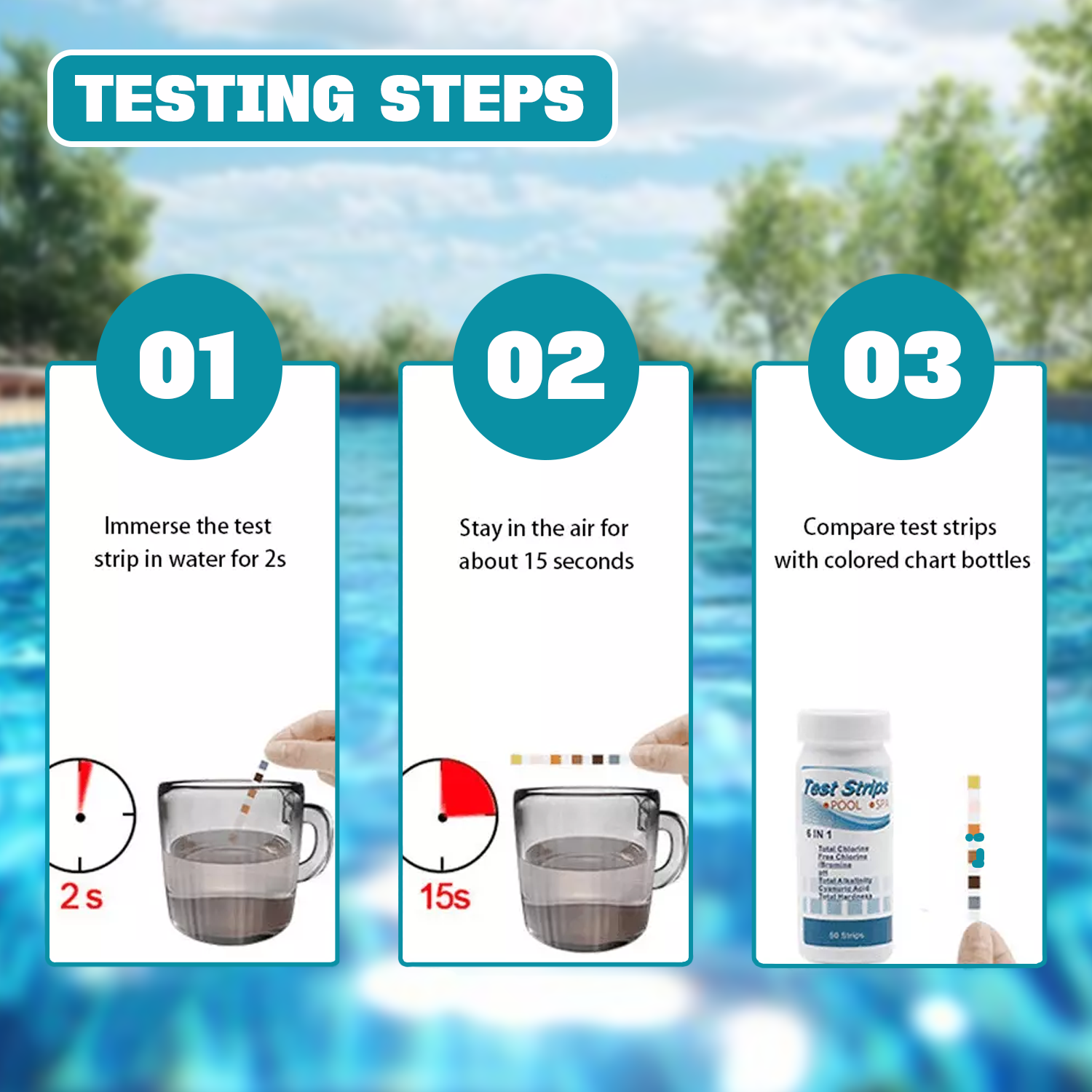 Fast-acting test strips for pool maintenance