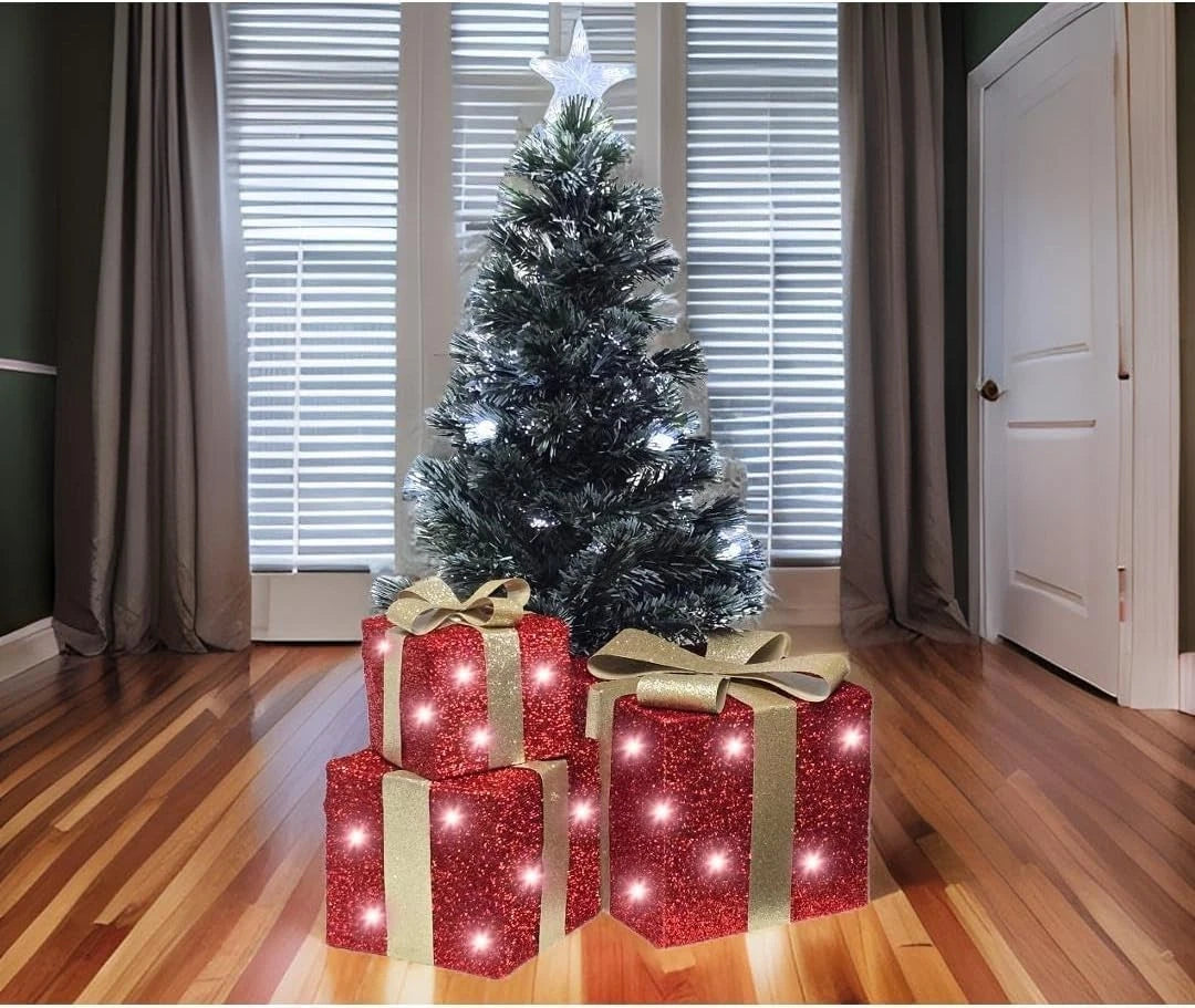 Festive lighted present decorations for garden