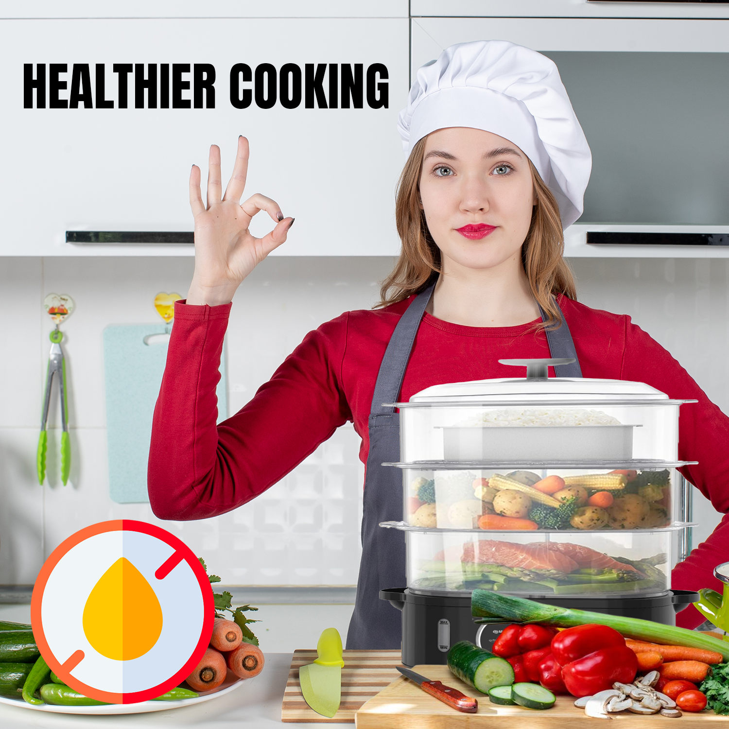 Multi-tier electric steam cooker for healthy meals
