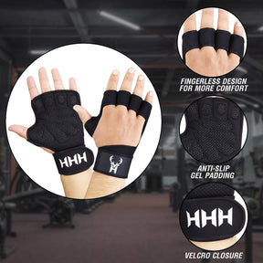Gym Gloves Wrist Support - Weight Lifting Gym Gel padded Gloves strap