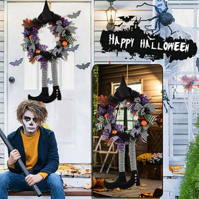 Halloween Decorations for Wreaths - Door Wreath Pumpkin Witch Garland Outdoor Yard Home Party Decor Prop