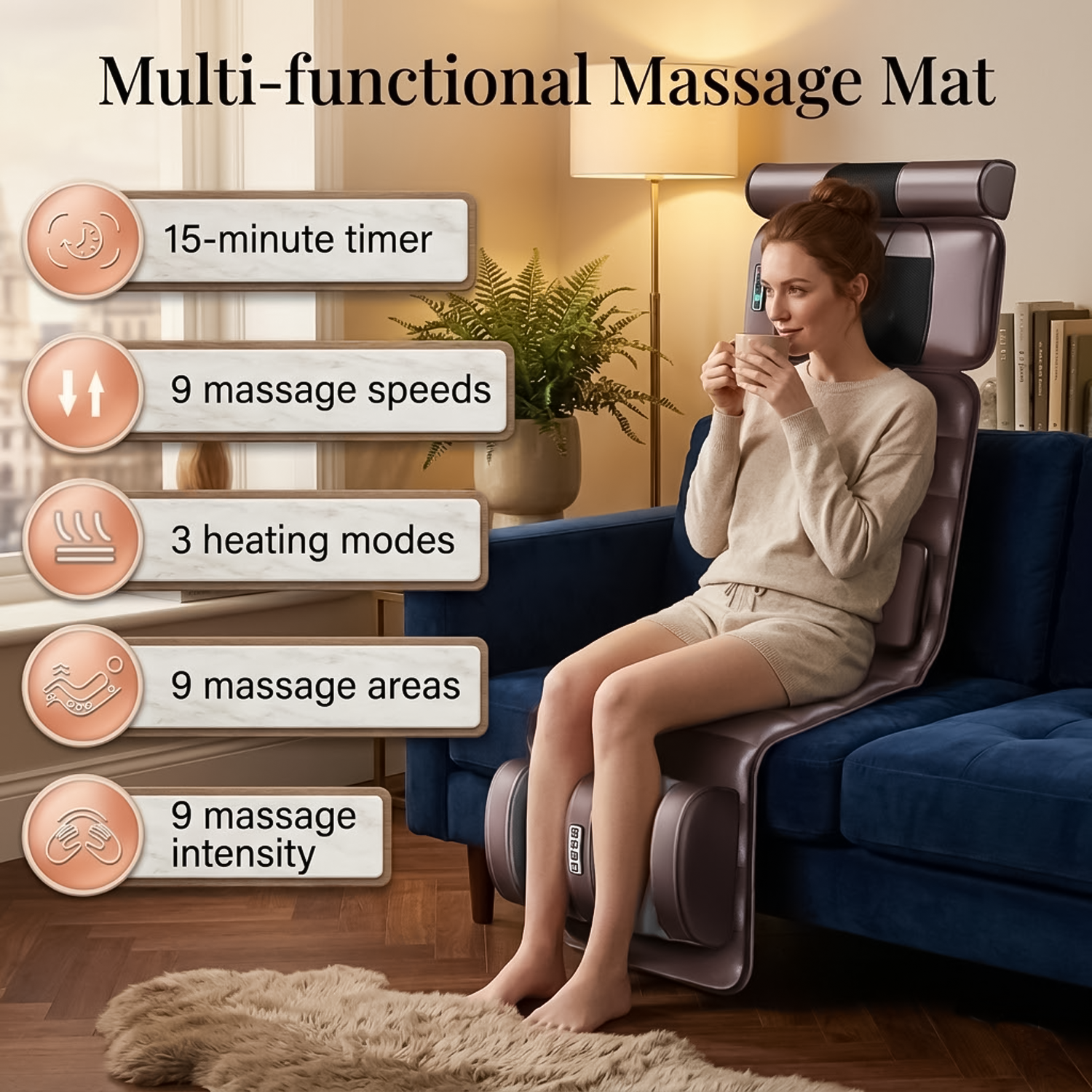Heated massage mat for pain relief and muscle relaxation