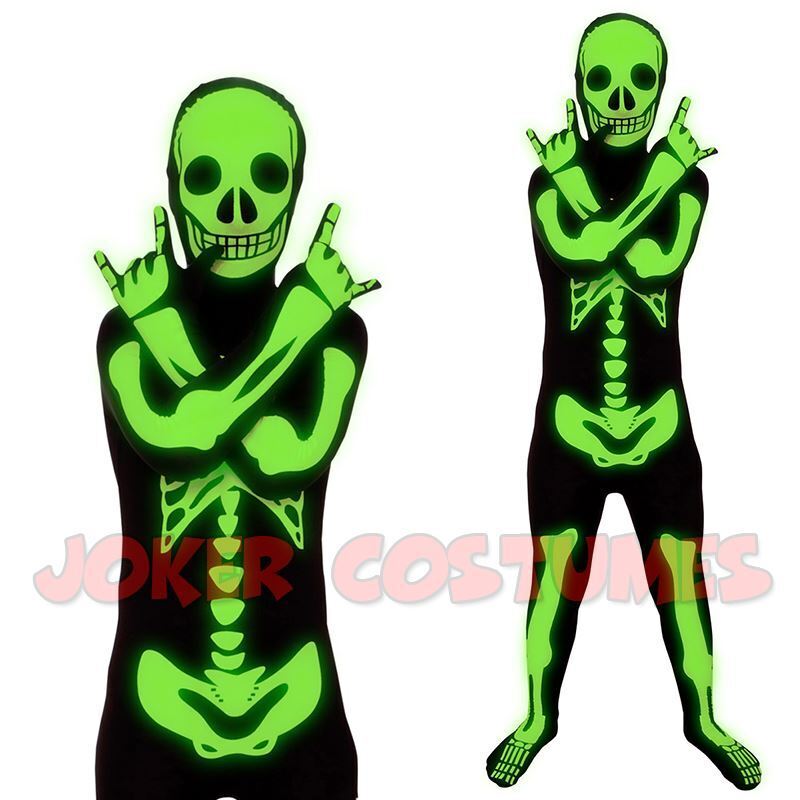 Glow in Dark Costume - Skeleton Morphsuit Boys Girls Halloween Fancy Dress Costume