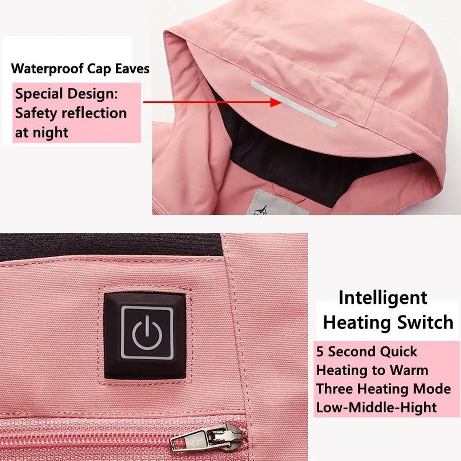 Ladies electric heated coat for skiing and hiking