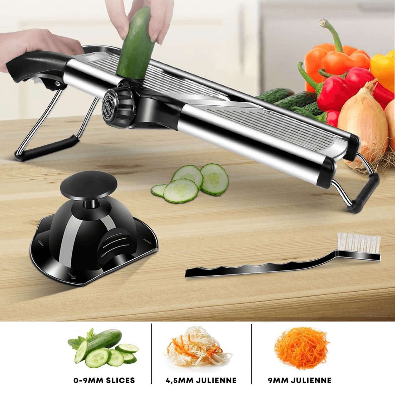Mandoline slicer with non-slip base for stability