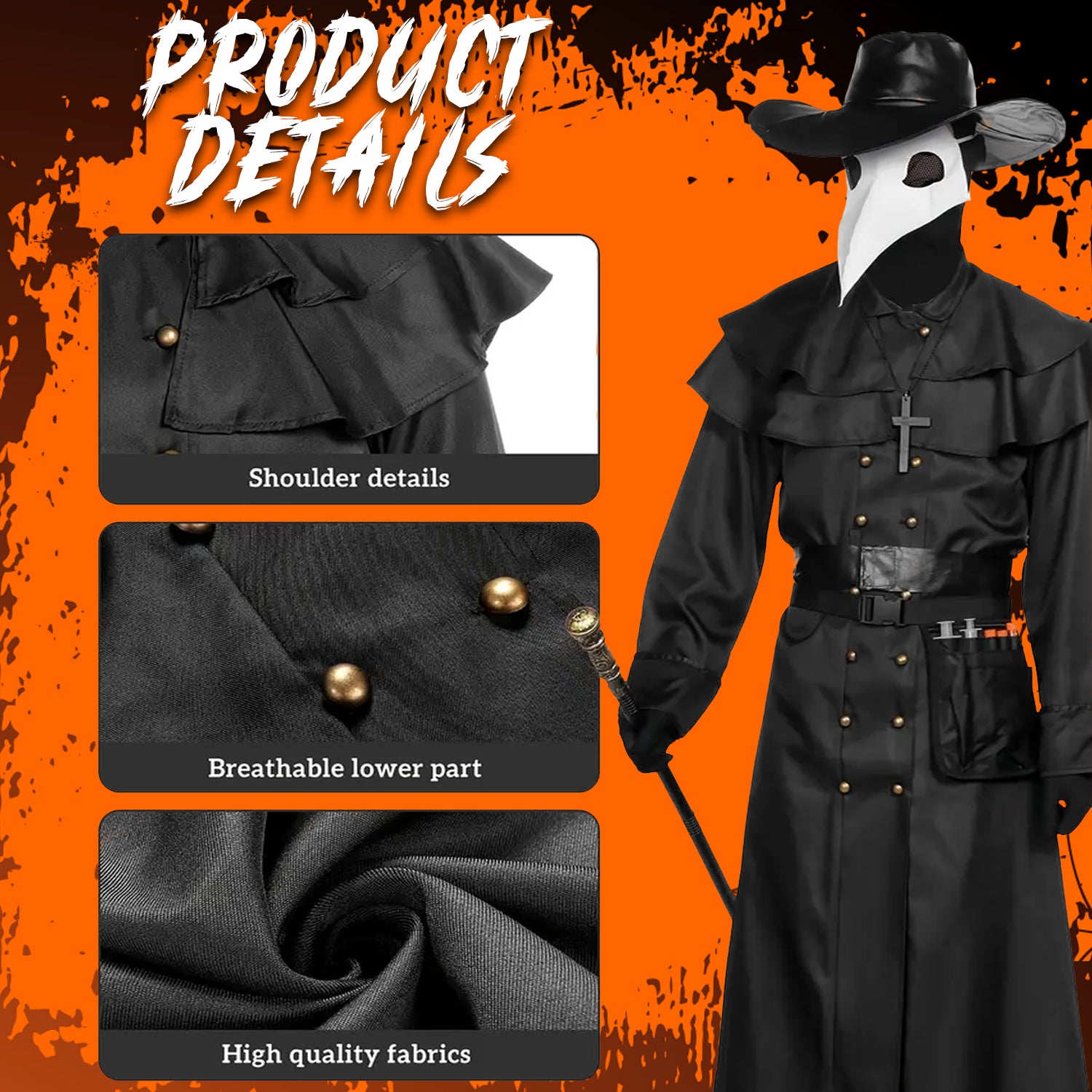 Medieval plague doctor outfit with mask and robe