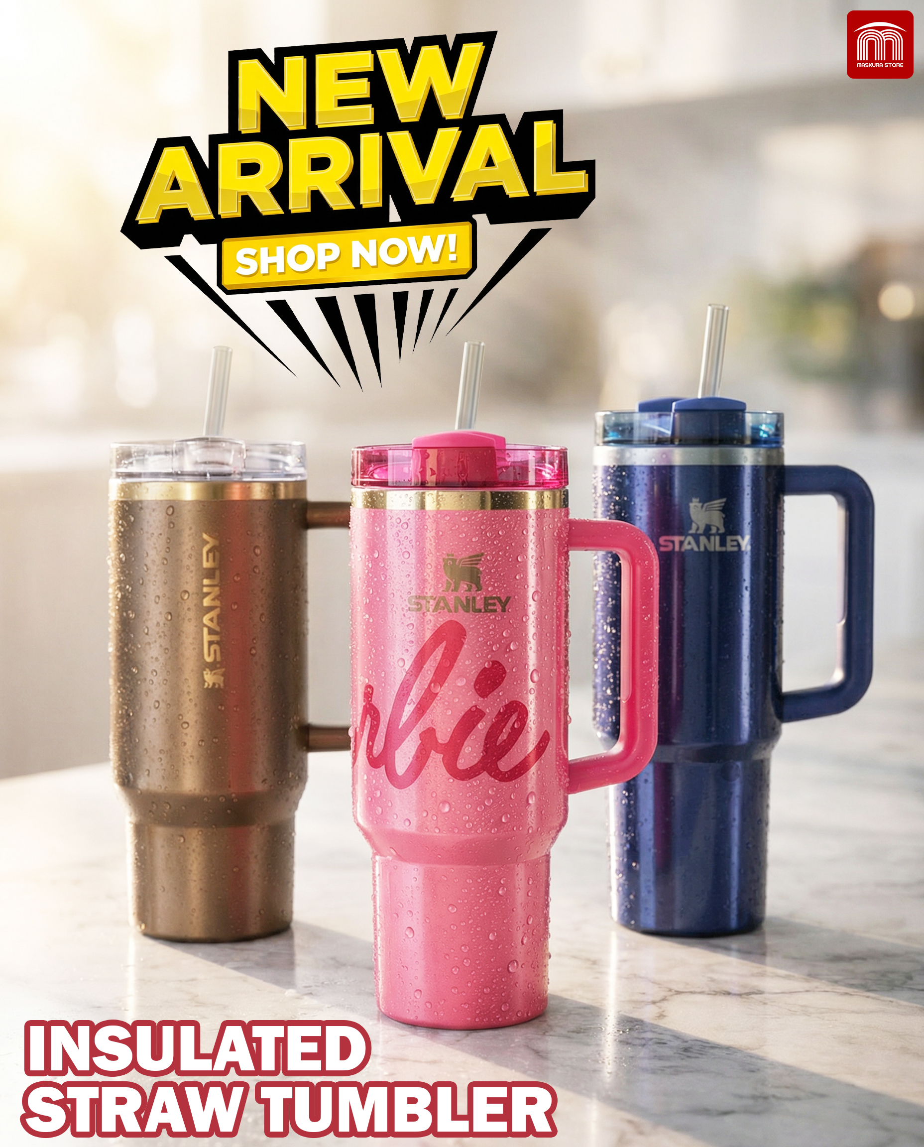 Insulated Straw Tumbler - 40 OZ Stanley Quencher H2.0 Tumbler with Straw Travel Mug for Cold or Hot Drinks Love Shack Fancy
