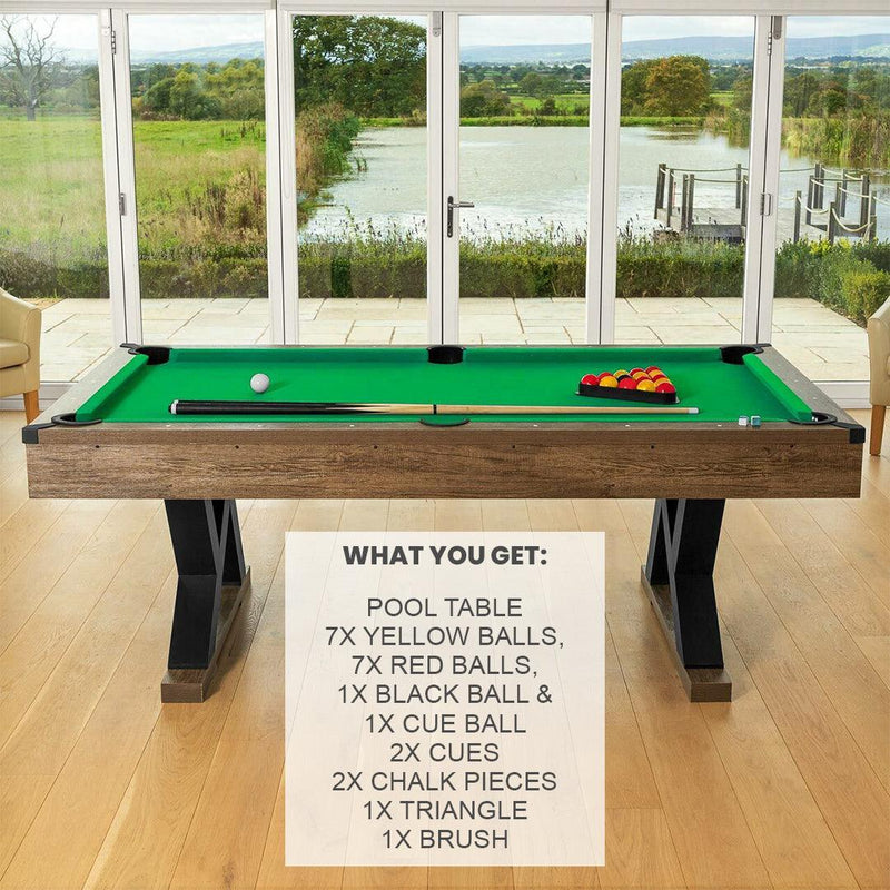 Pinpoint Pool Table - 7ft Wooden Table + 2x Cues, Balls, Chalk ...