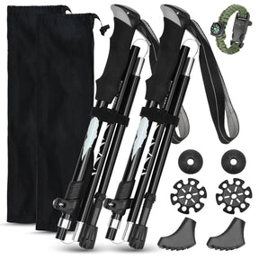 Collapsible Trekking Pole - Folding Hiking Pole With Multifunctional Compass Paracord Bracelet