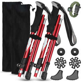 Collapsible Trekking Pole - Folding Hiking Pole With Multifunctional Compass Paracord Bracelet