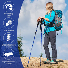 Collapsible Trekking Pole - Folding Hiking Pole With Multifunctional Compass Paracord Bracelet