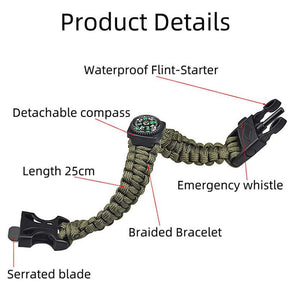Collapsible Trekking Pole - Folding Hiking Pole With Multifunctional Compass Paracord Bracelet