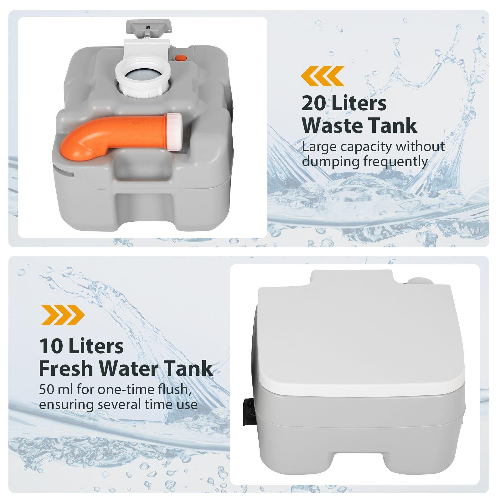 Portable Toilet with 20 L Waste Tank and Flush Pump