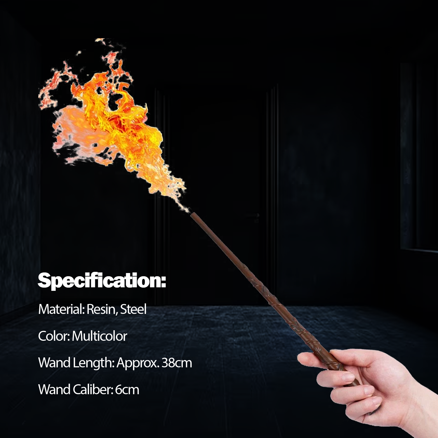 Realistic fire wand for magic tricks