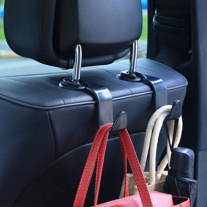 ViWaVee 2 In 1 Headrest Mount Car Hook With Mobile Phone Holder, 360° Rear Hook Car Seats For Bag, Purse, Clothing, Back Seat Organiser, Handbag Holder(Silver-1 Pack