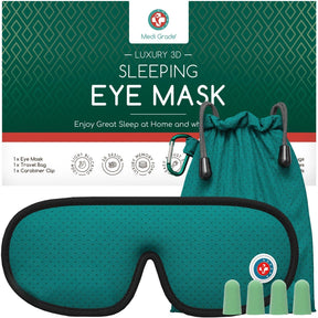 Sleeping Eye Mask - 3D Blackout, Ear Plugs, Clip, Bag