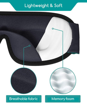Sleeping Eye Mask - 3D Blackout, Ear Plugs, Clip, Bag