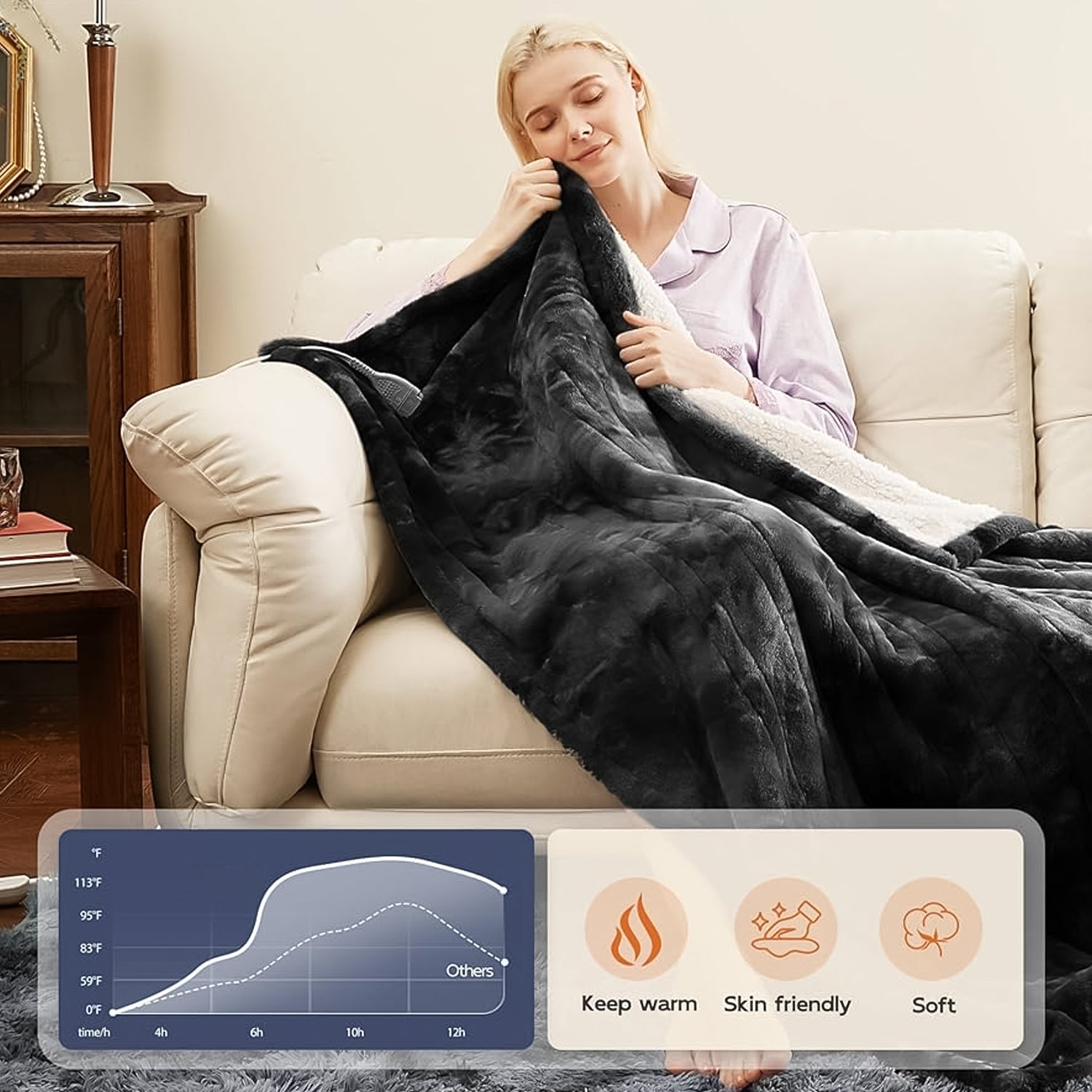 Soft fleece king size electric blanket