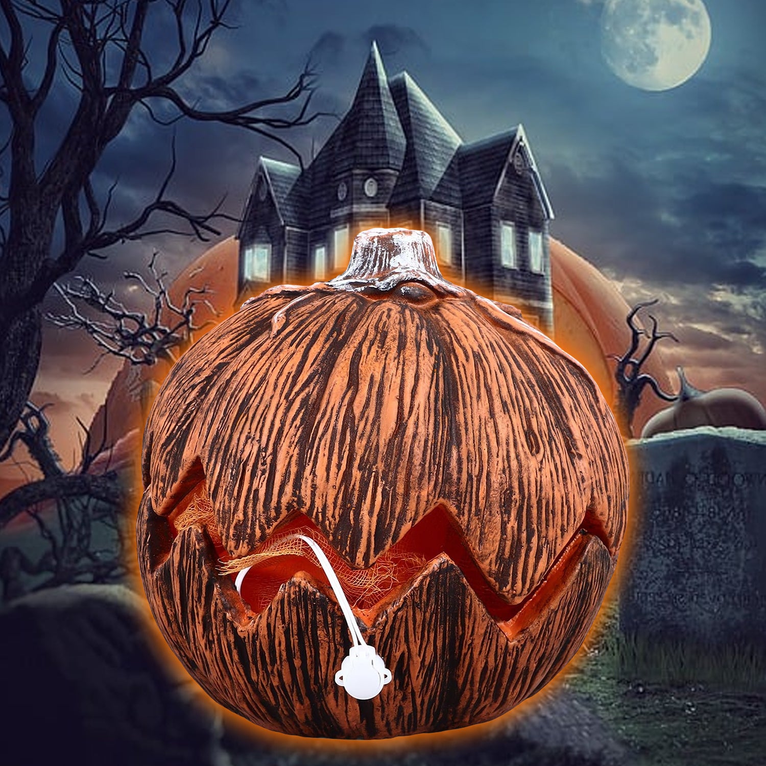 Spooky carved pumpkin for haunted house theme