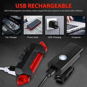 Rechargeable Cycle Lights - Waterproof Night Safety Bike Light Rear Light