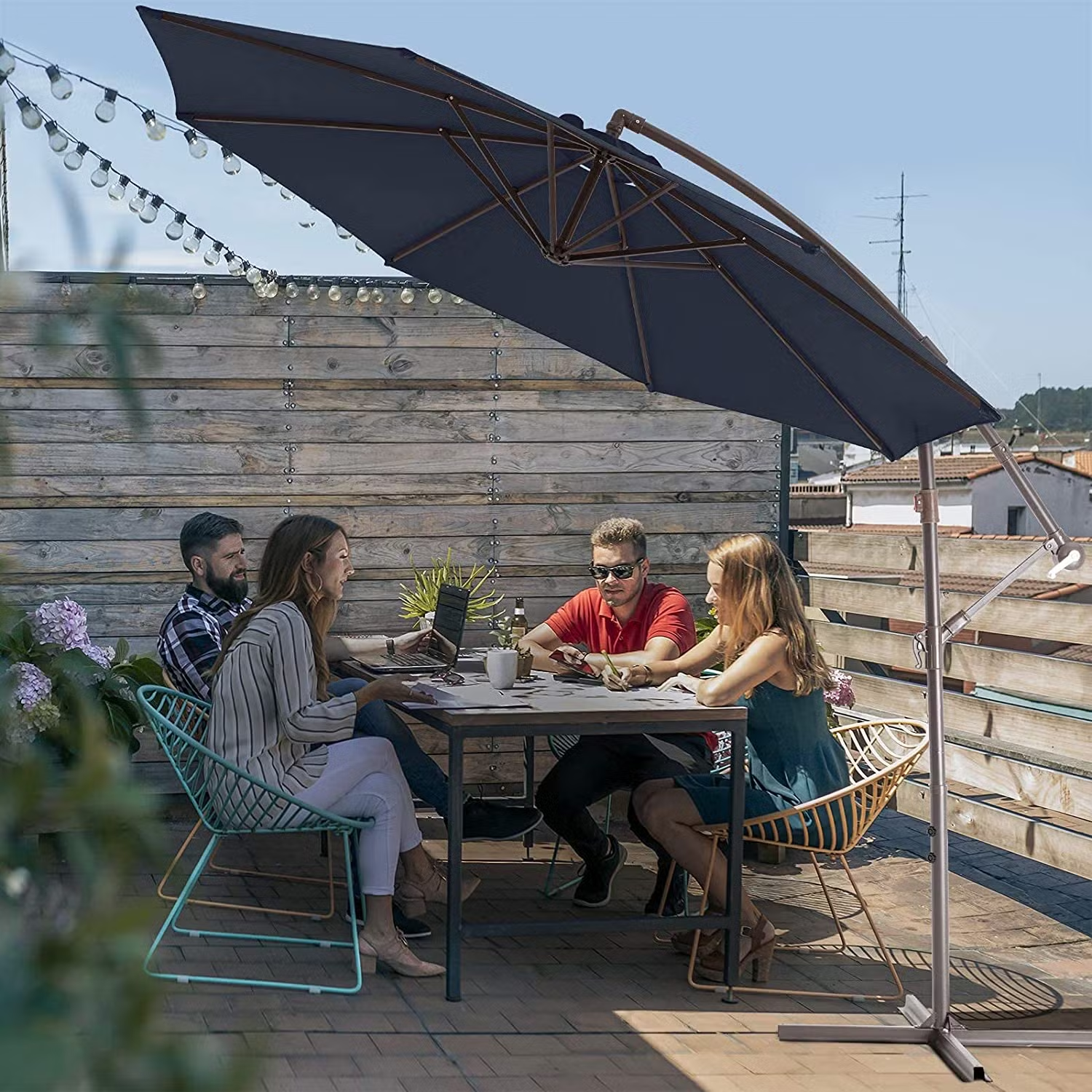 Windproof sun umbrella for outdoor use