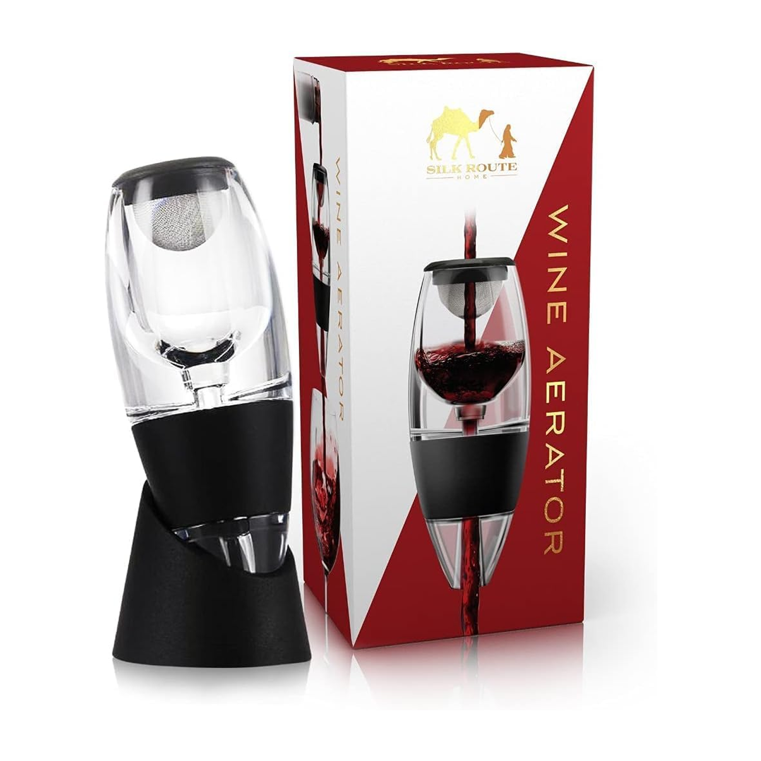 Wine aerator with black base and clear top