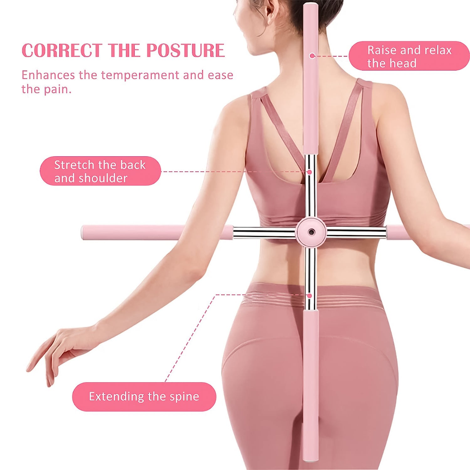 Posture Pole & Yoga Strap - Stick & Belt - Back Cracking GREEN