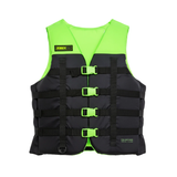 black and lime green life jacket