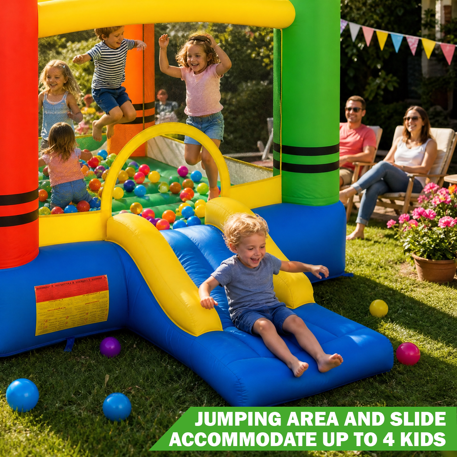 children jumping on castle